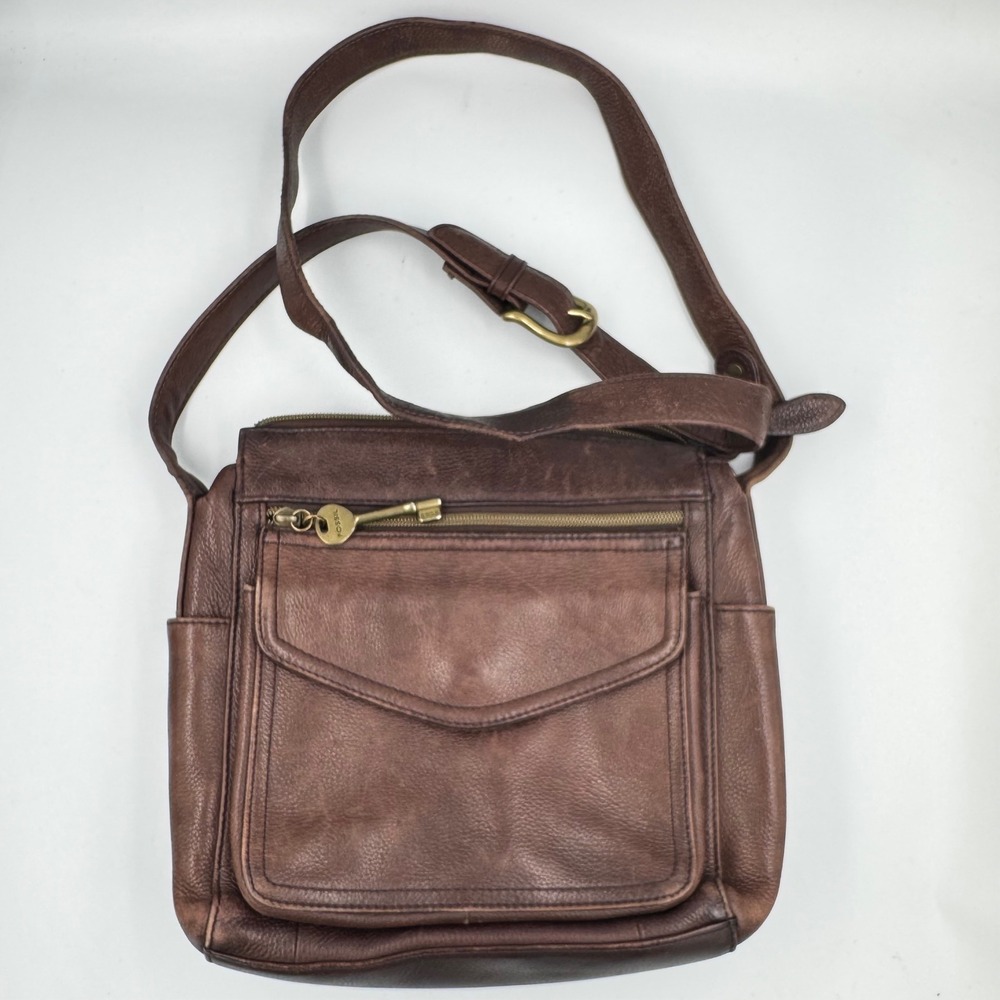 Fossil Crossbody Bag Womens Brown Leather Organizer Distressed 75082